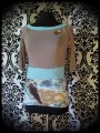 Beige turquoise blue brown top - size S/M