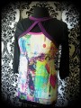 Multicolored top black/purple sewn-in shrug - size S/M