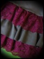 Taupe ruffled mini skirt raspberry lace - size L