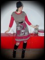 Taupe ruffled mini skirt raspberry lace - size L