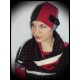 Black red scarf cream fake fur