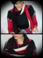 Black red scarf cream fake fur