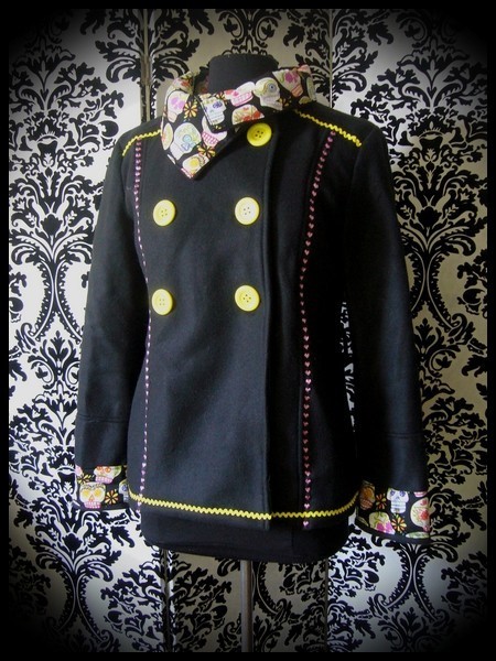 Veste noire détails jaunes motifs calaveras - taille S/M