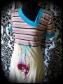 Cream dress Threadless asymmetrical neckline stripes - size M/L