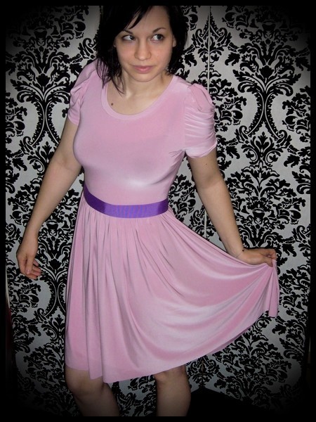 Robe plissée vieux rose ceinture violette - taille S/M