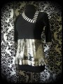 Black grey top asymmetrical neckline stripes - size S/M