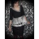 Black grey top asymmetrical neckline stripes - size S/M