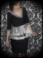 Black grey top asymmetrical neckline stripes - size S/M