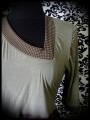 Khaki green pink black top asymmetrical neckline gingham - size M/L