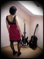 Hot pink black striped dress - size S/M