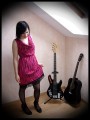 Hot pink black striped dress - size S/M