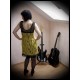 Yellow black striped dress crochet back - size S/M