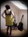 Yellow black striped dress crochet back - size S/M