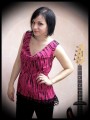 Hot pink black striped top crochet back - size S/M