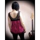Hot pink black striped top crochet back - size S/M