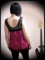 Hot pink black striped top crochet back - size S/M