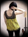 Yellow black striped top crochet back - size M/L