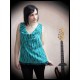 Turquoise blue black striped top crochet back - size S/M