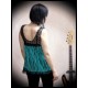 Turquoise blue black striped top crochet back - size S/M