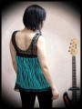 Turquoise blue black striped top crochet back - size S/M