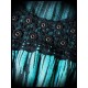 Haut maille rayé bleu turquoise noir dos dentelle - taille S/M