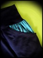 Pantalon slim noir poches imprimé rayé bleu turquoise - taille S/M