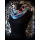 Sky blue silk tubular scarf black/orange/blue lining