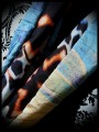 Sky blue silk tubular scarf black/orange/blue lining