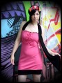 Pink halter dress black details - size L