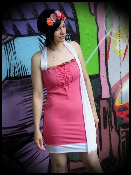 Pink halter dress white details - size M