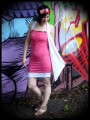 Pink halter dress white details - size M