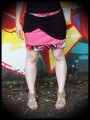 Pink mini skirt with black drape detail - size S/M