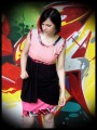 Pink mini skirt with black drape detail - size S/M