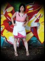 Pink mini skirt with white drape detail - size S/M