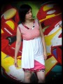 Pink mini skirt with white drape detail - size S/M