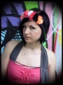 Crown headband w/ orange pink grey white black flowers