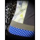 Haut à empiècements gris kaki bleu roi motifs fleurs / pois - taille S/M