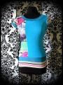 Turquoise blue teal paneled top multicolored and stripes prints - size S/M