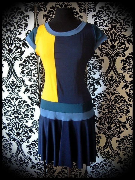 Robe color block bleu nuit jaune - taille M/L