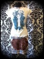Cream top with open back blue/brown plaid details - size M/L