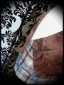 Brown mini skirt cream and blue/brown plaid details - size M/L