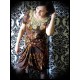 Brown yellow black dress with golden applique - size S/M