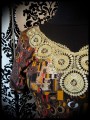 Brown yellow black dress with golden applique - size S/M