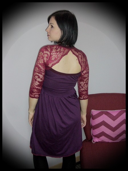 Purple dress dark red lace open back - size S/M