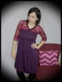 Purple dress dark red lace open back - size S/M