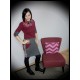 Dark red top with lace yoke grey details - size S/M