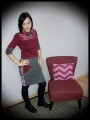 Dark red top with lace yoke grey details - size S/M