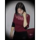 Dark red top with lace yoke black details - size S/M