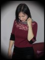 Dark red top with lace yoke black details - size S/M