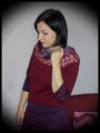 Dark red top with lace yoke purple details - size M/L